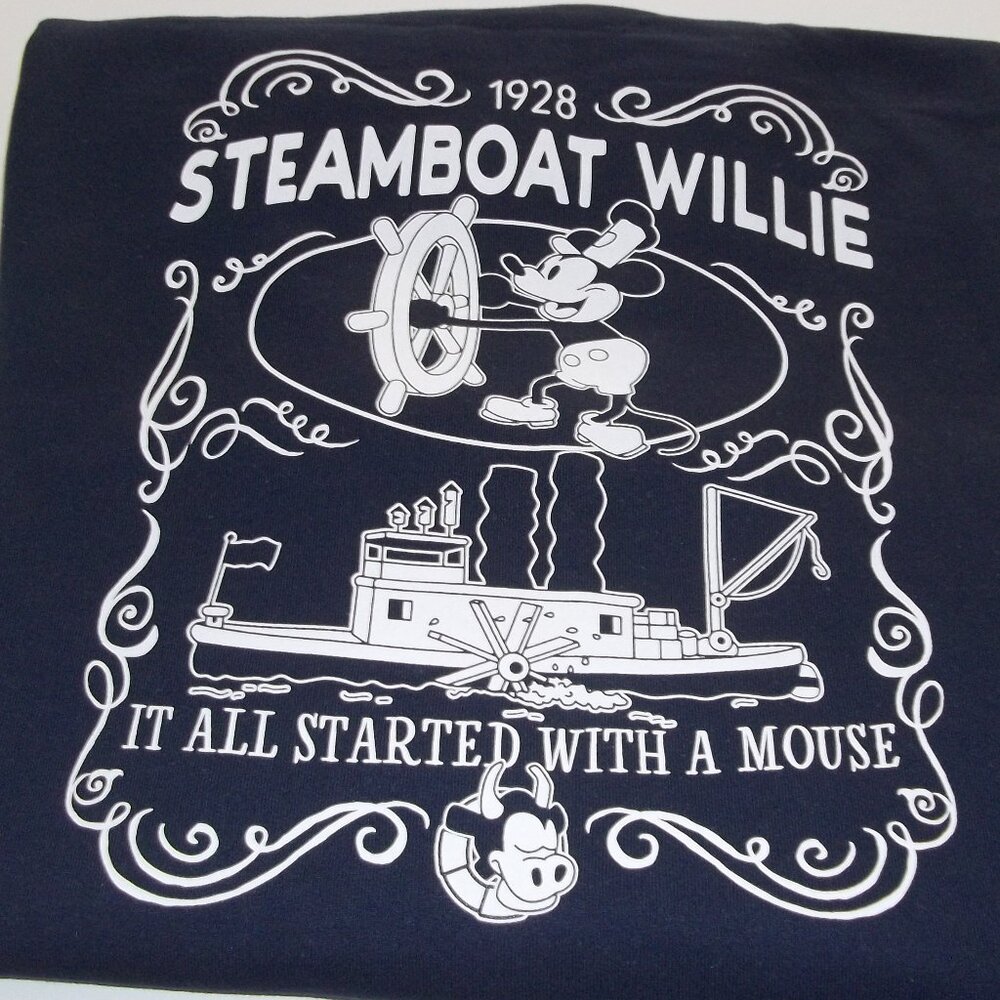 Mickey Mouse as "Steamboat Willie" - Navy Long Sleeve Crew Sweatshirt